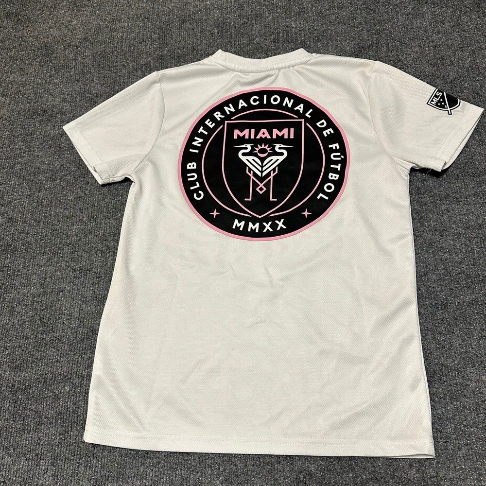 Inter Miami CF MLS Youth Soccer Jersey Shirt White Pink Kids Size 9-10 Years
